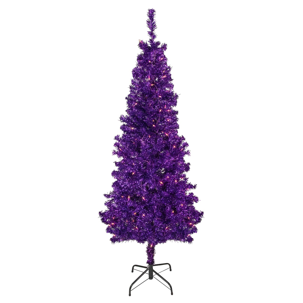 6ft. Pre-Lit Purple Tinsel Artificial Christmas Tree, Clear Lights